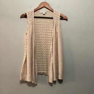 LC Lauren Conrad Sleeveless Open Front Vest w/ Loose Knit Back Beige XSmall